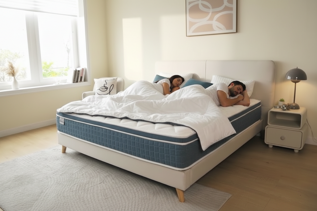 Couple sleeping on a 12 inch hybrid gel memory foam mattress king with minimal motion transfer