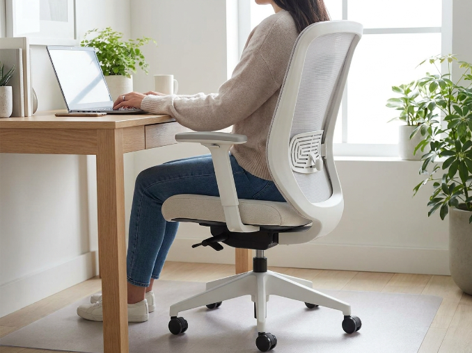 Modern home office collection featuring white leather executive chair